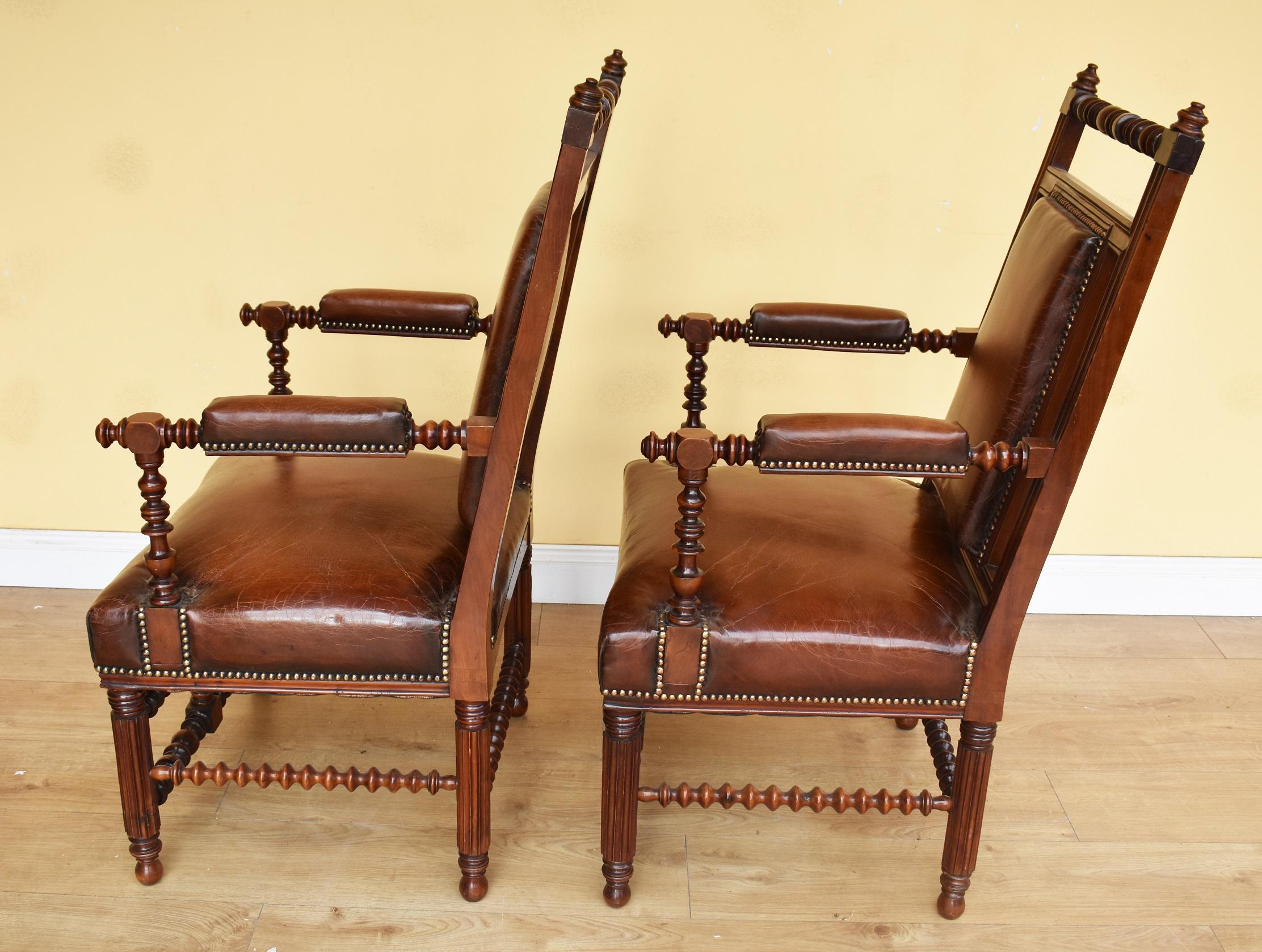 Pair of 19th Century English Victorian Gothic Revival Walnut Armchairs For Sale 2