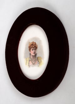 Pair of 19th Century English Victorian Watercolours on Porcelain of a Lady