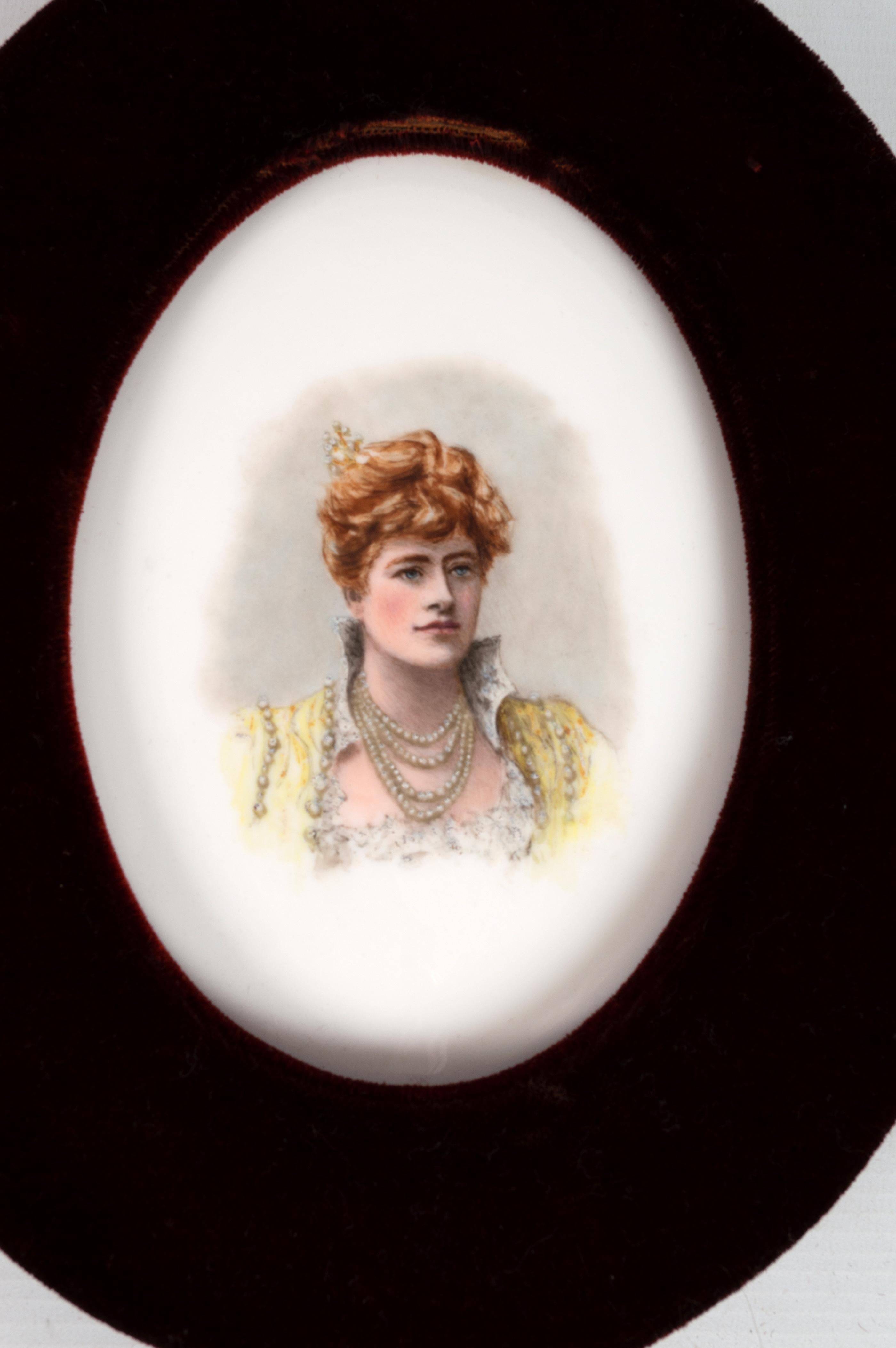 Early Victorian Pair of 19th Century English Victorian Watercolours on Porcelain of a Lady For Sale