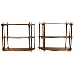 Pair of 19th Century English Wall Hanging Shelves with Brass Finials
