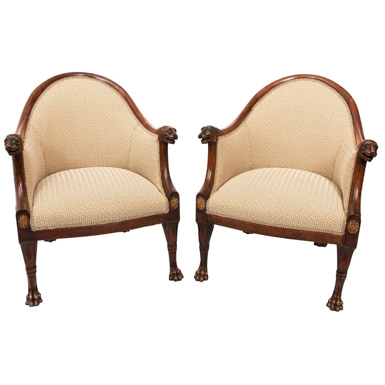 Pair of 19th Century English Walnut Club Chairs at 1stDibs