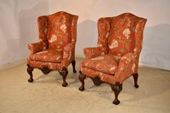 Pair of 19th Century English Walnut Wing Back Chairs