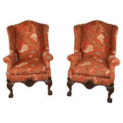 Pair of 19th Century English Walnut Wing Back Chairs