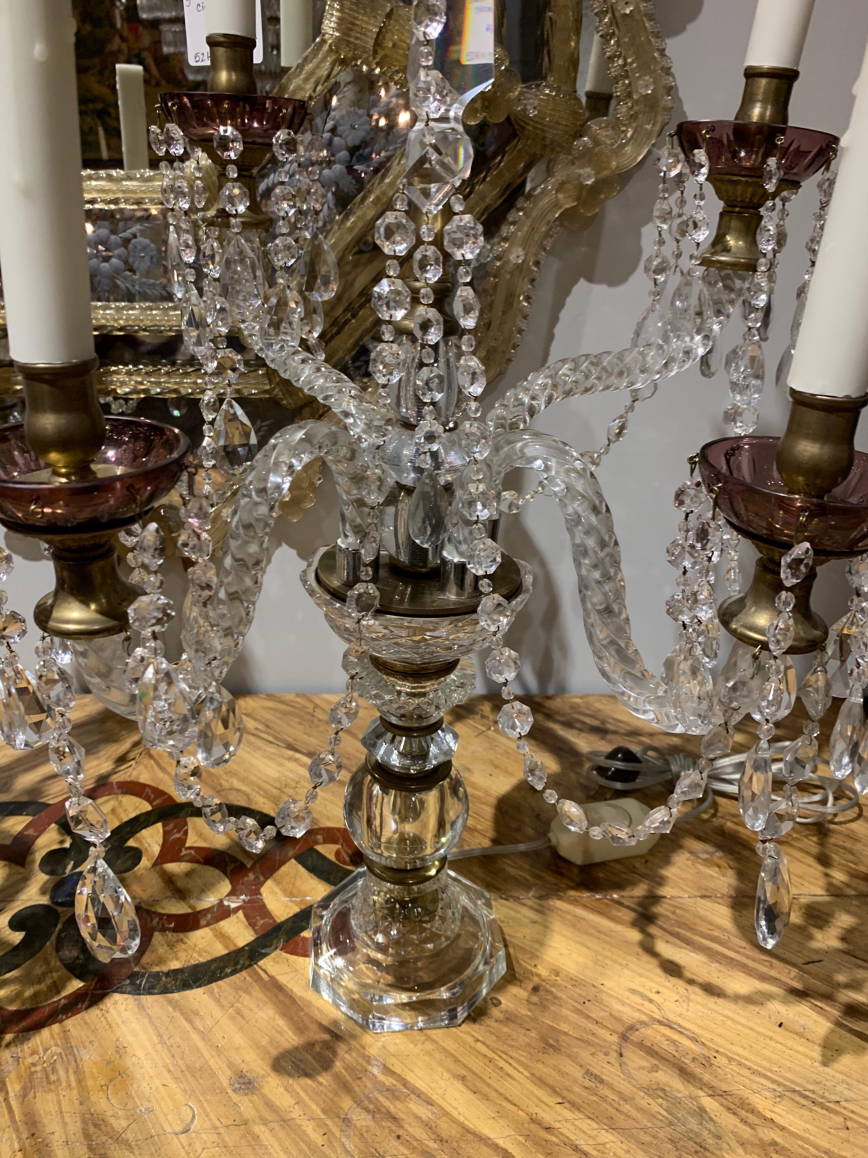 Pair of 19th Century English Waterford Crystal 4-Light Girandoles In Good Condition For Sale In Dallas, TX