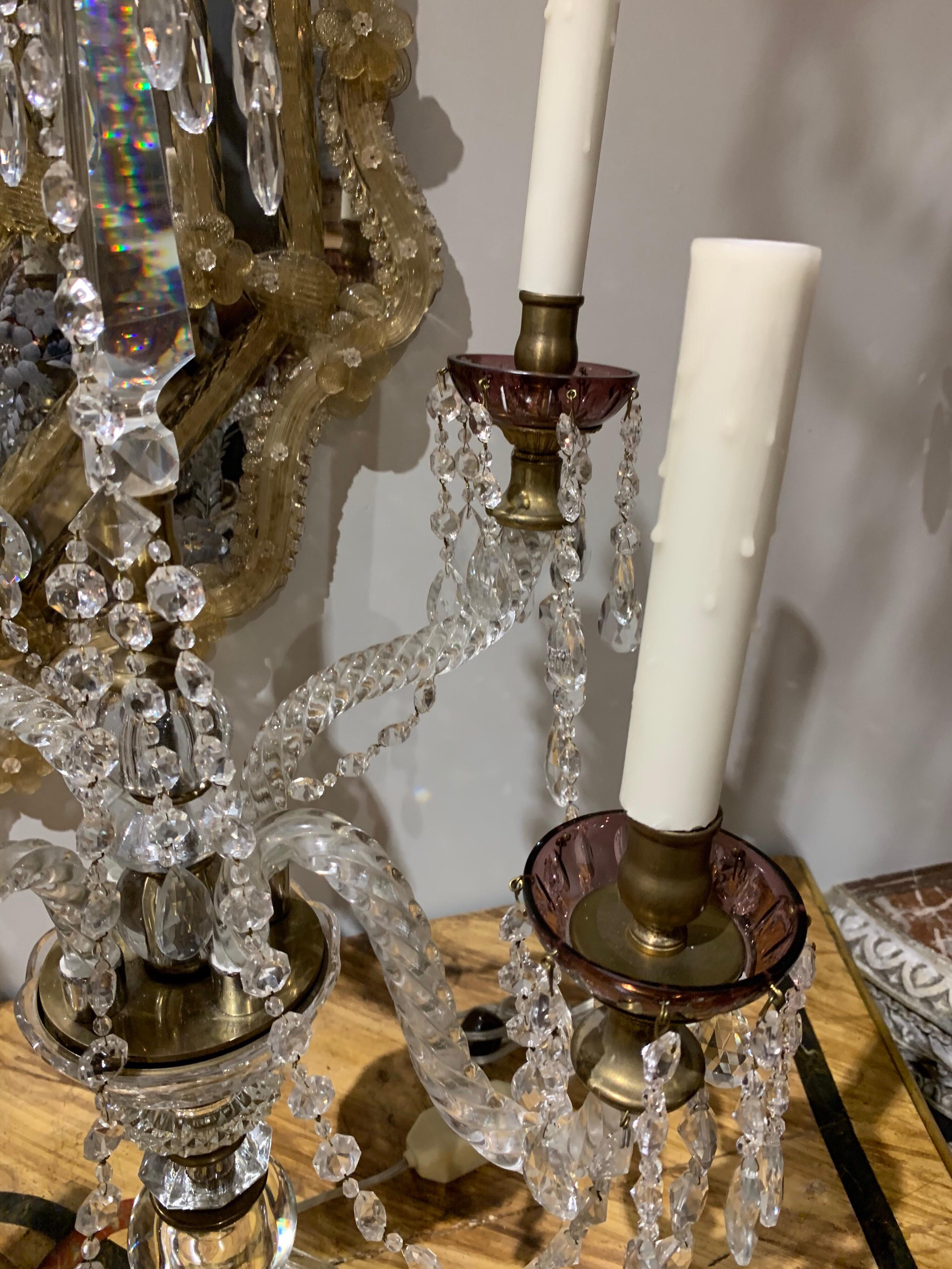 Paar englische 4-Licht-Girandolen aus Waterford-Kristall des 19. Jahrhunderts im Zustand „Gut“ im Angebot in Dallas, TX