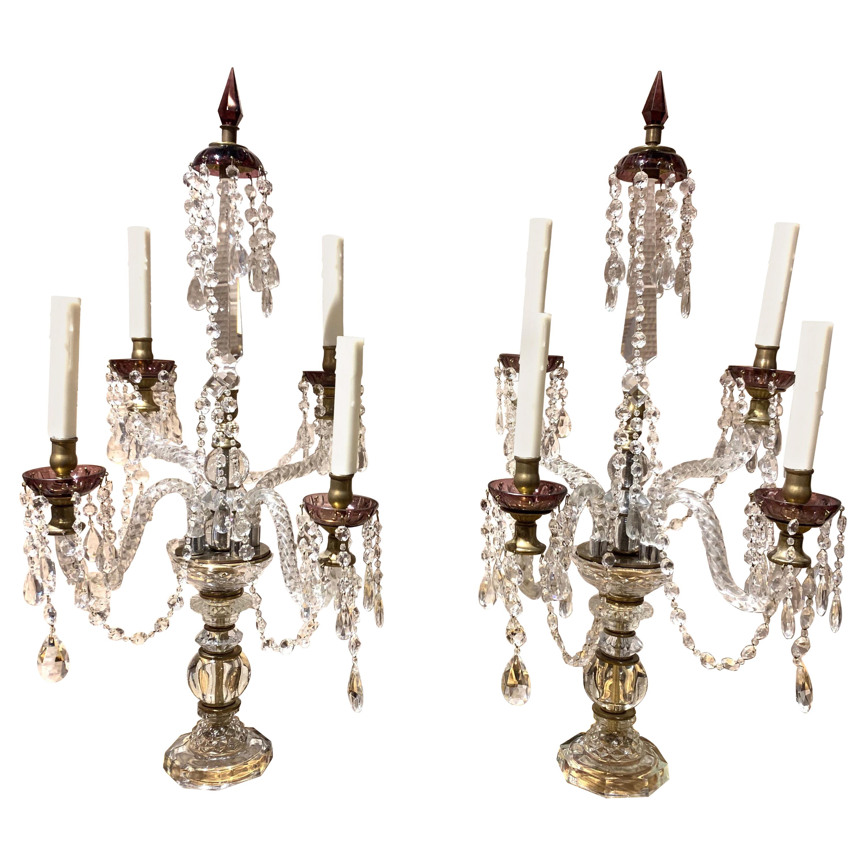 Pair of 19th Century English Waterford Crystal 4-Light Girandoles For Sale