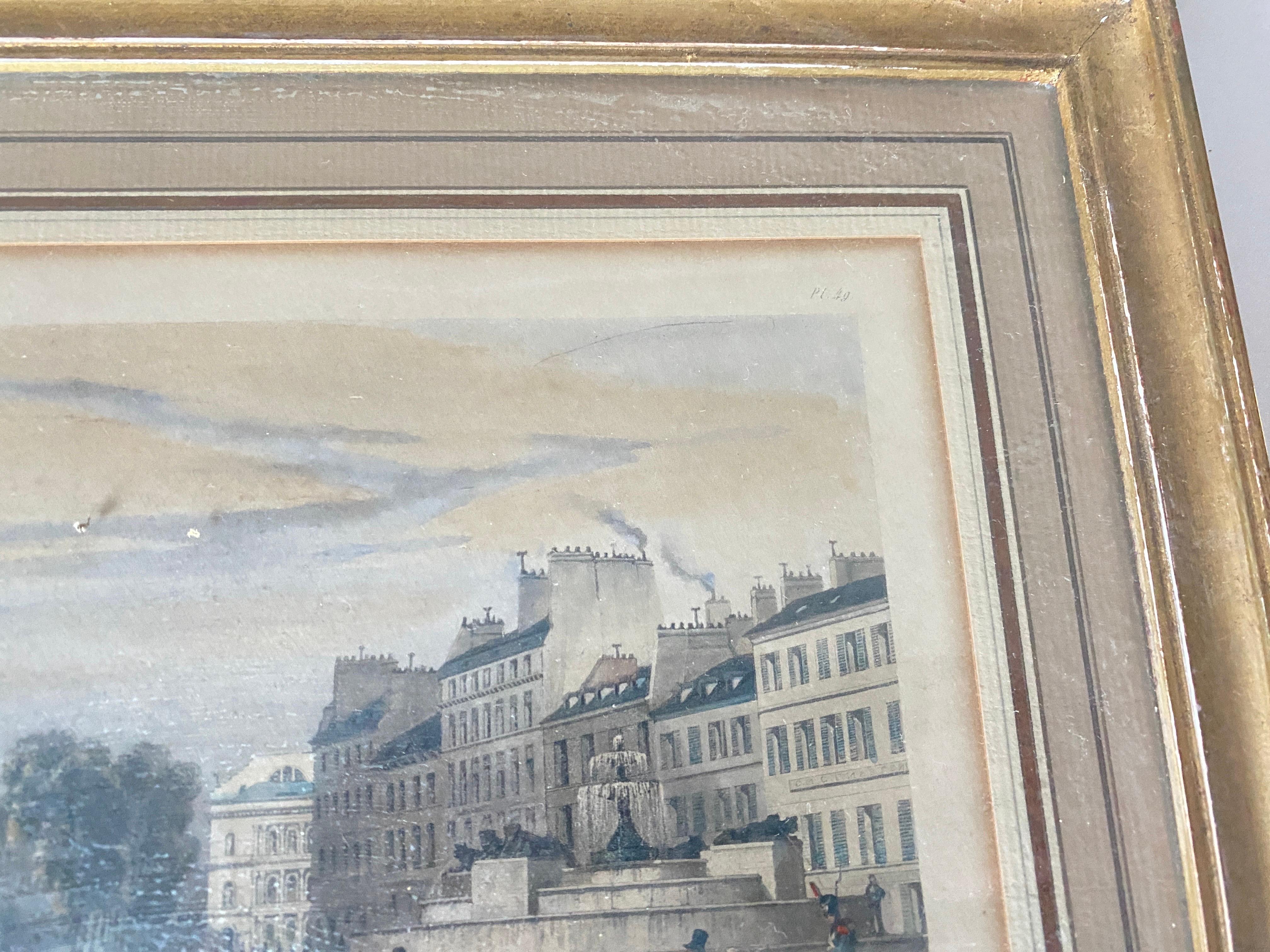Pair of 19th Century Engraving, in Color, Representing Paris Monuments, France For Sale 6