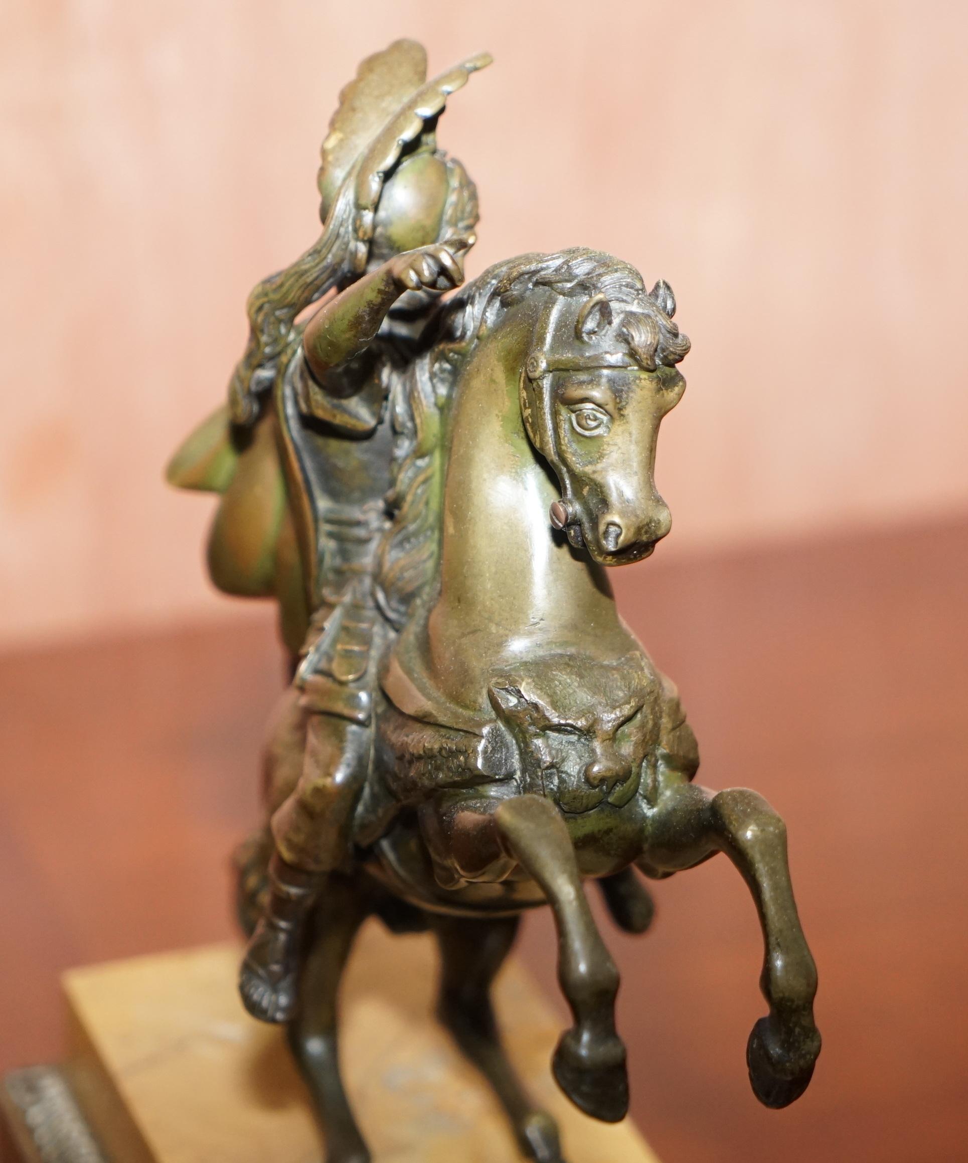 Hand-Crafted Pair of 19th Century Equestrian Bronzes Russian Cossack & Roman Solider Horses For Sale