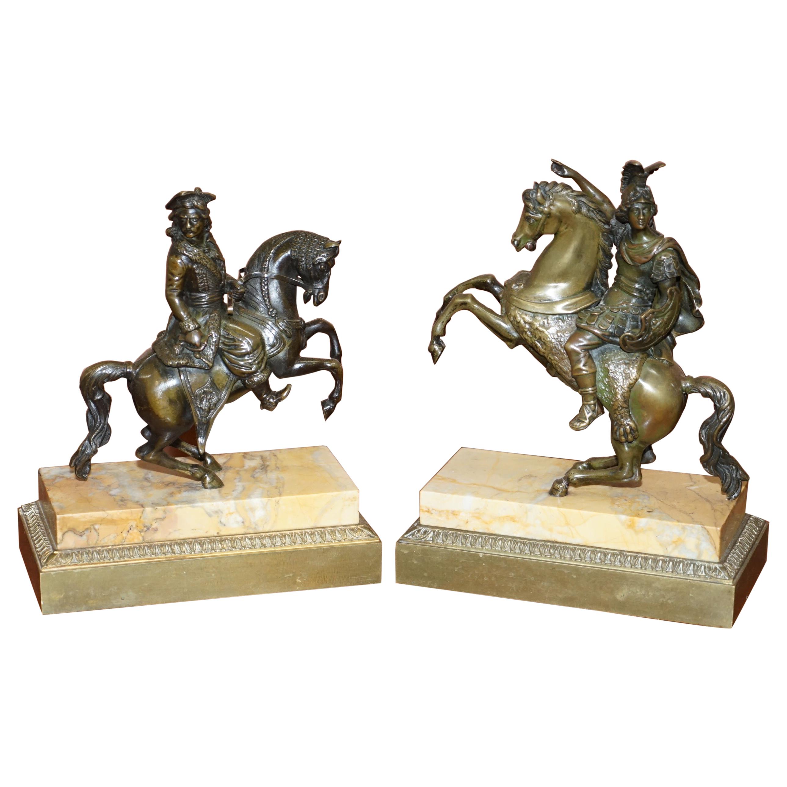 Pair of 19th Century Equestrian Bronzes Russian Cossack & Roman Solider Horses For Sale