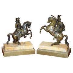 Pair of 19th Century Equestrian Bronzes Russian Cossack & Roman Solider Horses