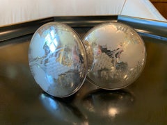 Pair of 19th Century Etched Mercury Glass Curtain Tiebacks, Grape Leaf Detail