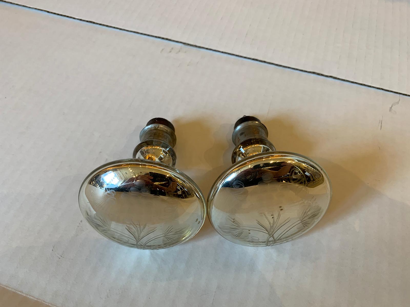 Pair of 19th Century Etched Mercury Glass Curtain Tiebacks, Grape Leaf Detail For Sale 1