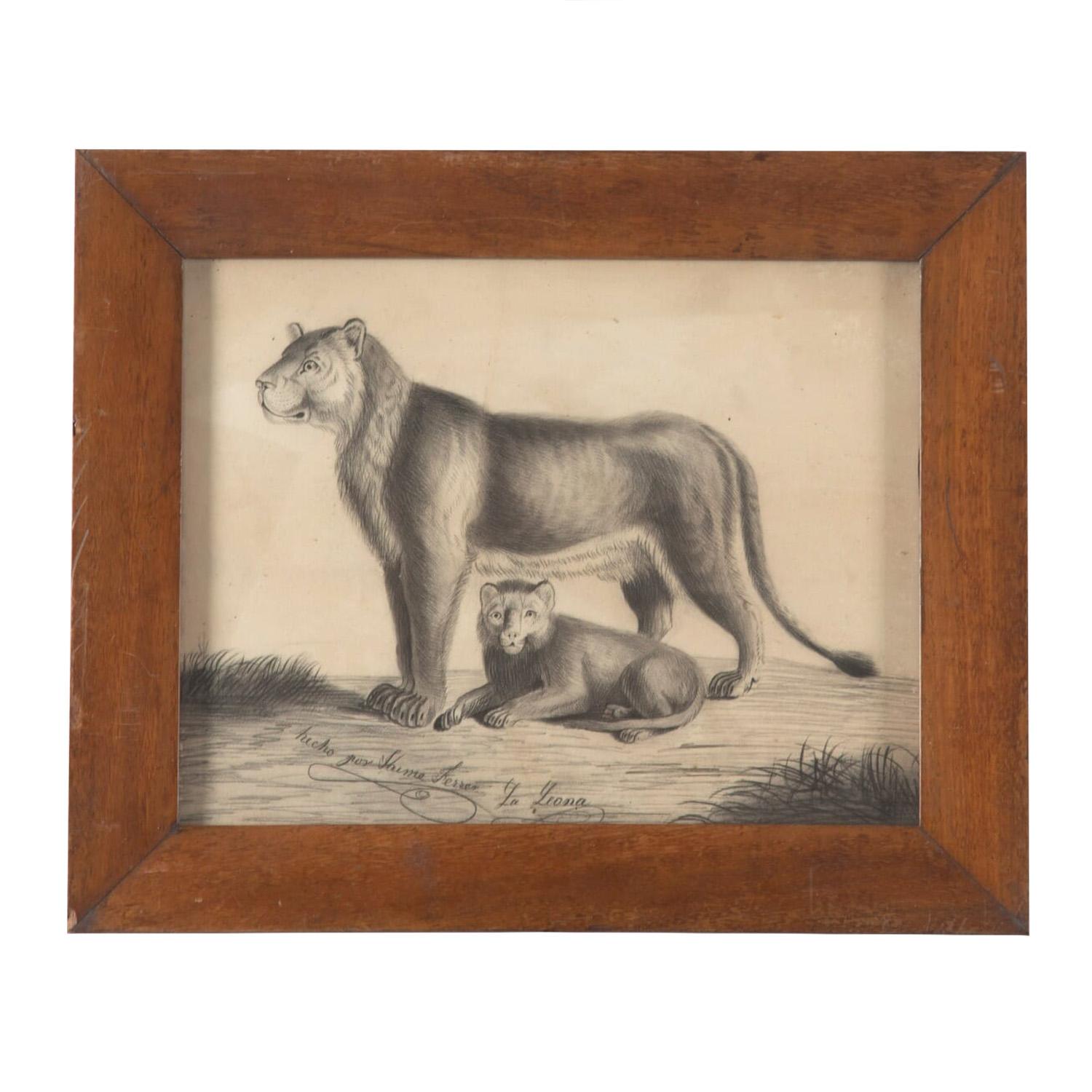 Pair of 19th Century Etchings of a Lion and a Tiger 1