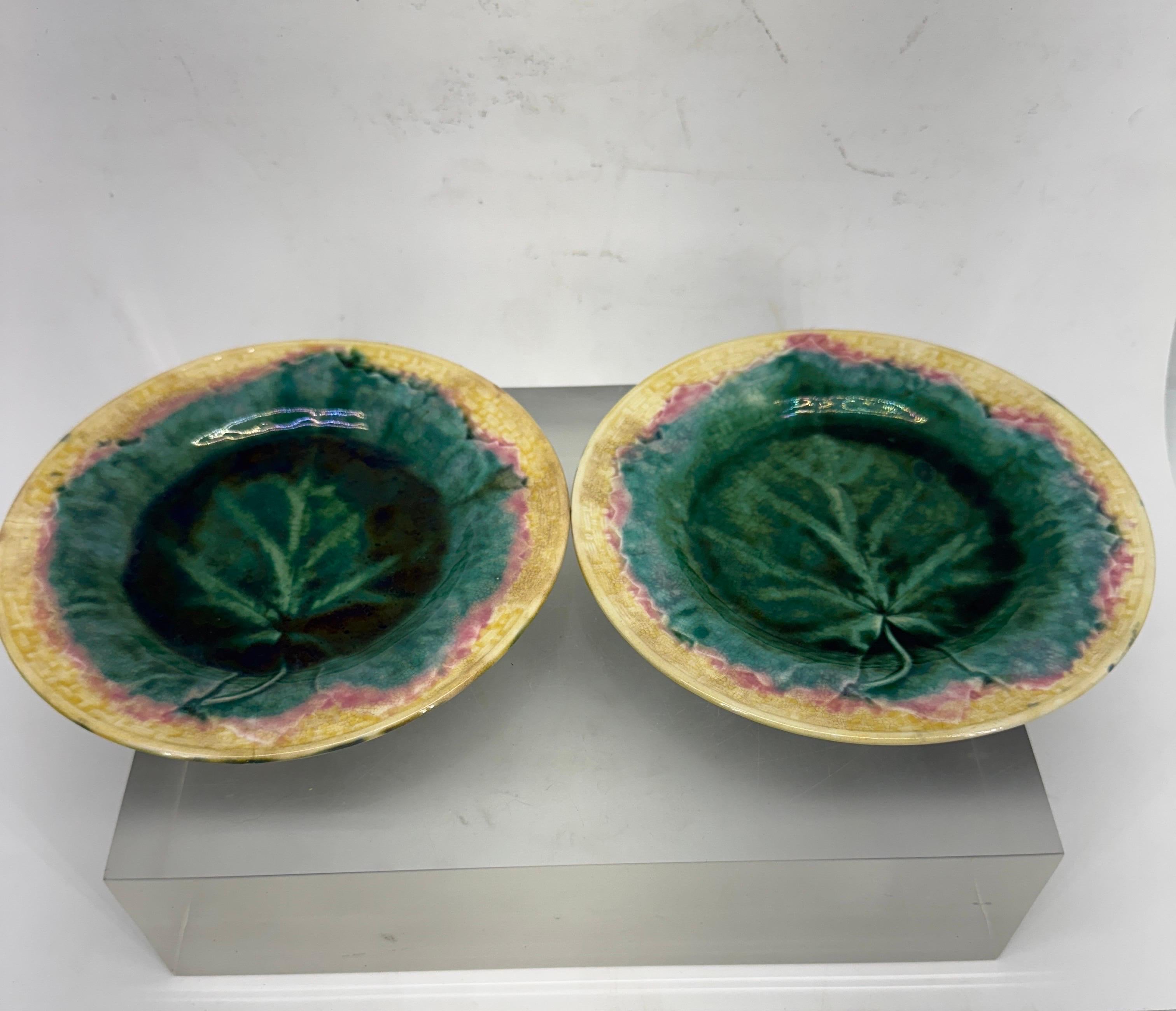 Pair of 19th Century Etruscan Majolica Leaf Plates