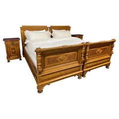 Used Pair of 19th Century European Pine Twin Beds Reconfigured as King Bed