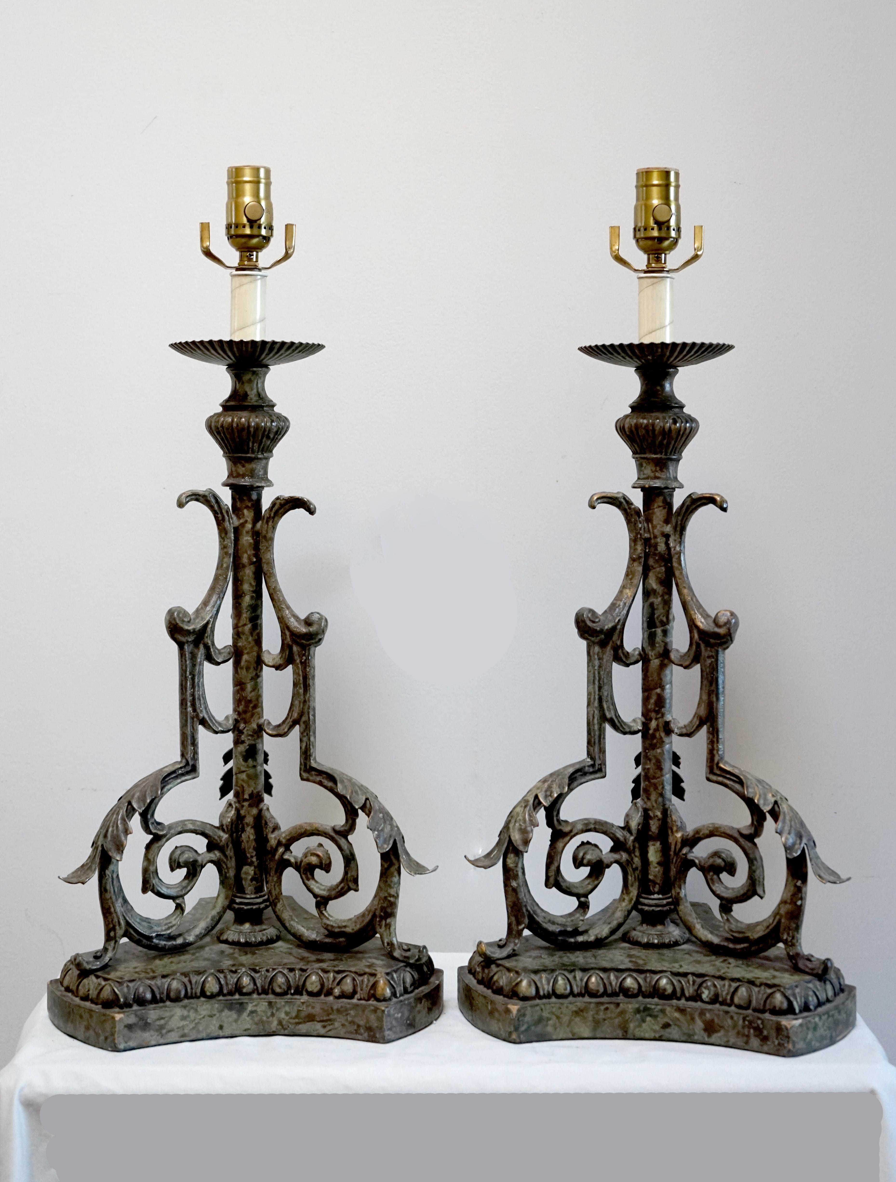 Pair of 19th Century European Pricket Conversion Gothic Table Lamps For Sale 9
