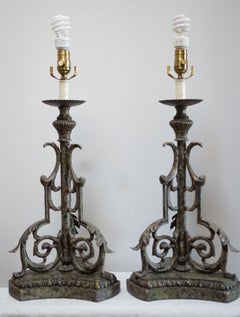 Pair of 19th Century European Pricket Conversion Gothic Table Lamps