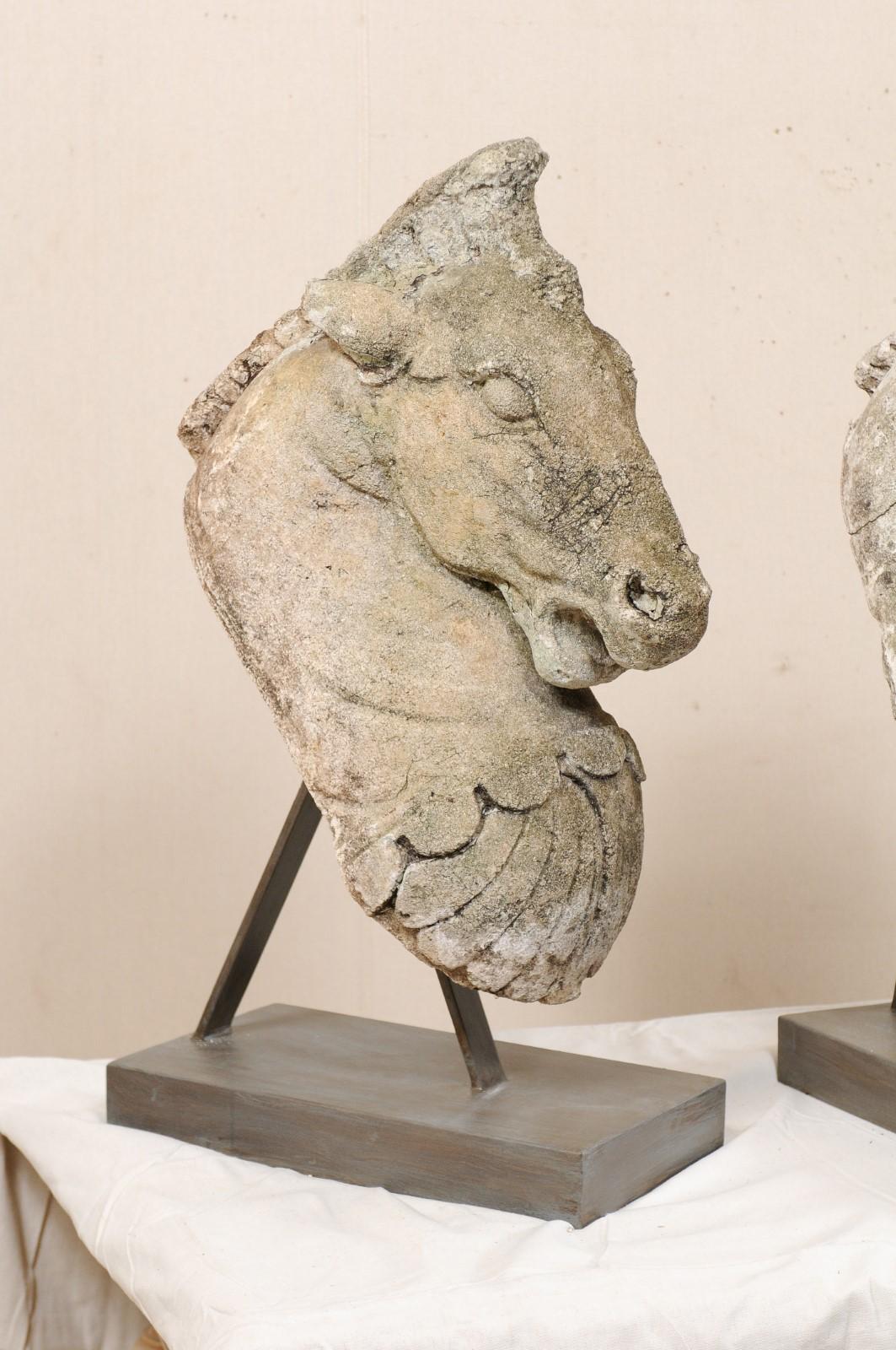 Pair of 19th Century European Stone Horse Heads In Good Condition In Atlanta, GA