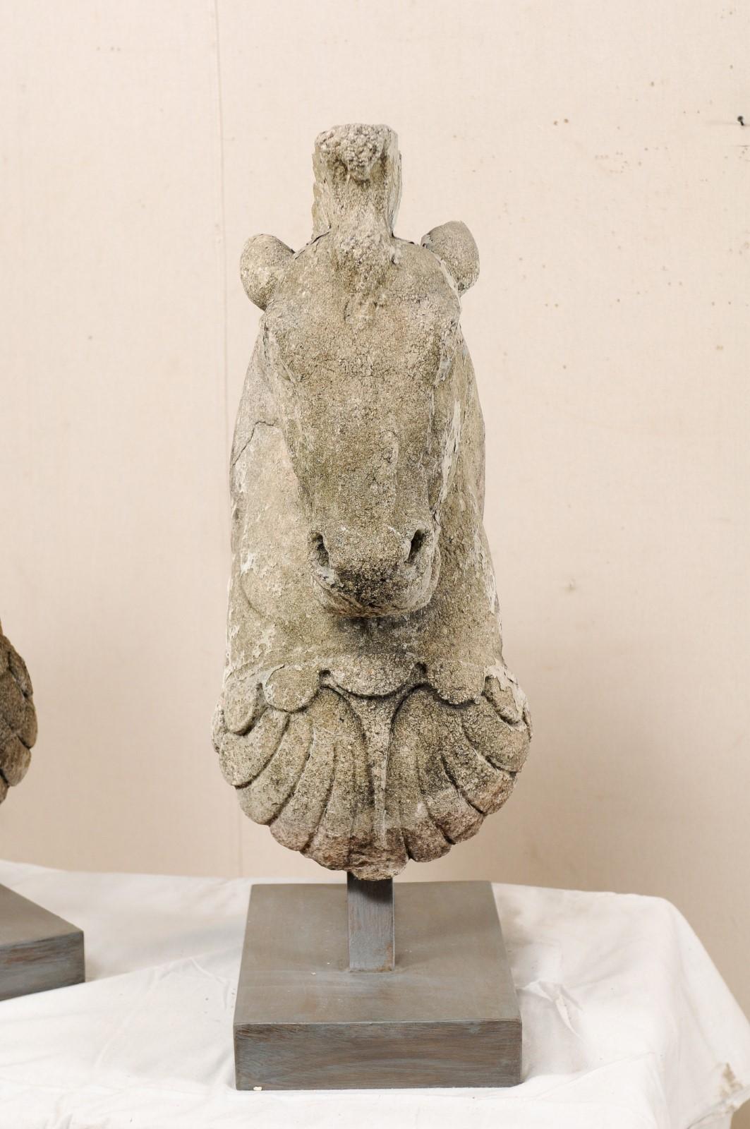 Cast Stone Pair of 19th Century European Stone Horse Heads