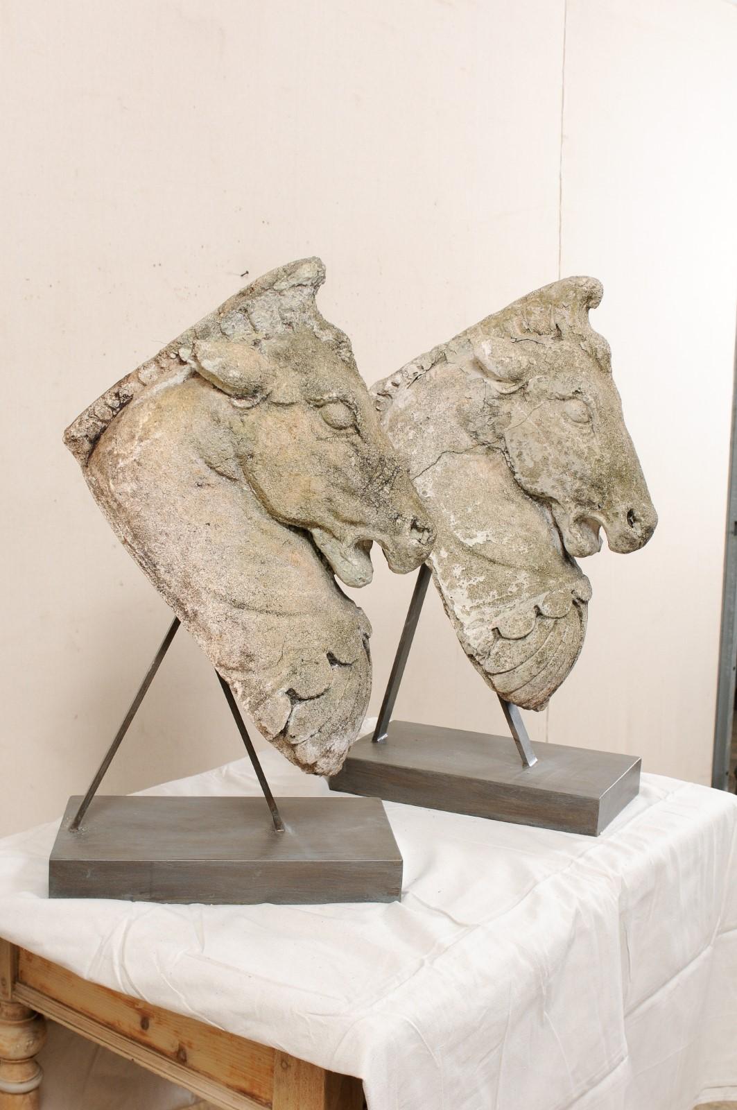 Pair of 19th Century European Stone Horse Heads 1