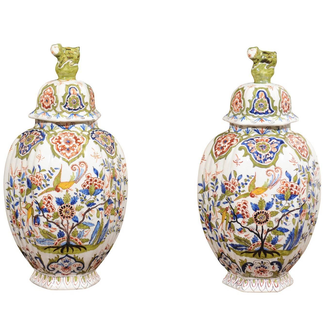 Pair of 19th Century Faience Jars with Lids from Devres, France For Sale