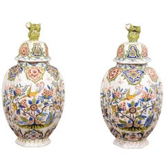 Pair of 19th Century Faience Jars with Lids from Devres, France
