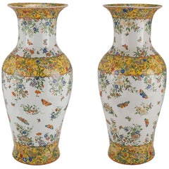 Pair of 19th Century Famille Jaune Chinese Export, Vases