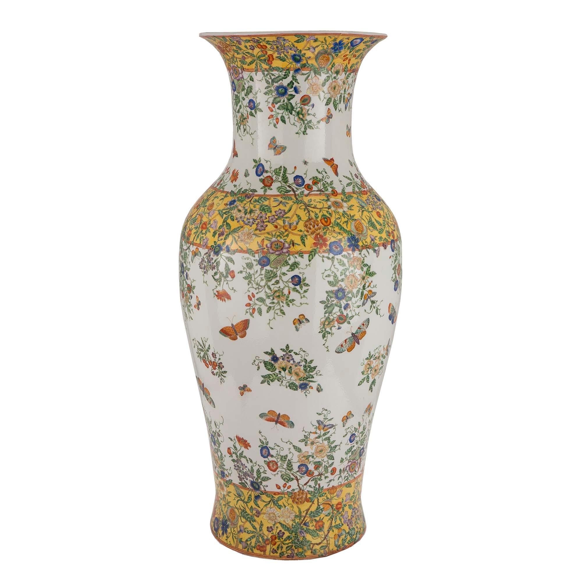 French Pair of 19th Century Famille Jaune Vases For Sale