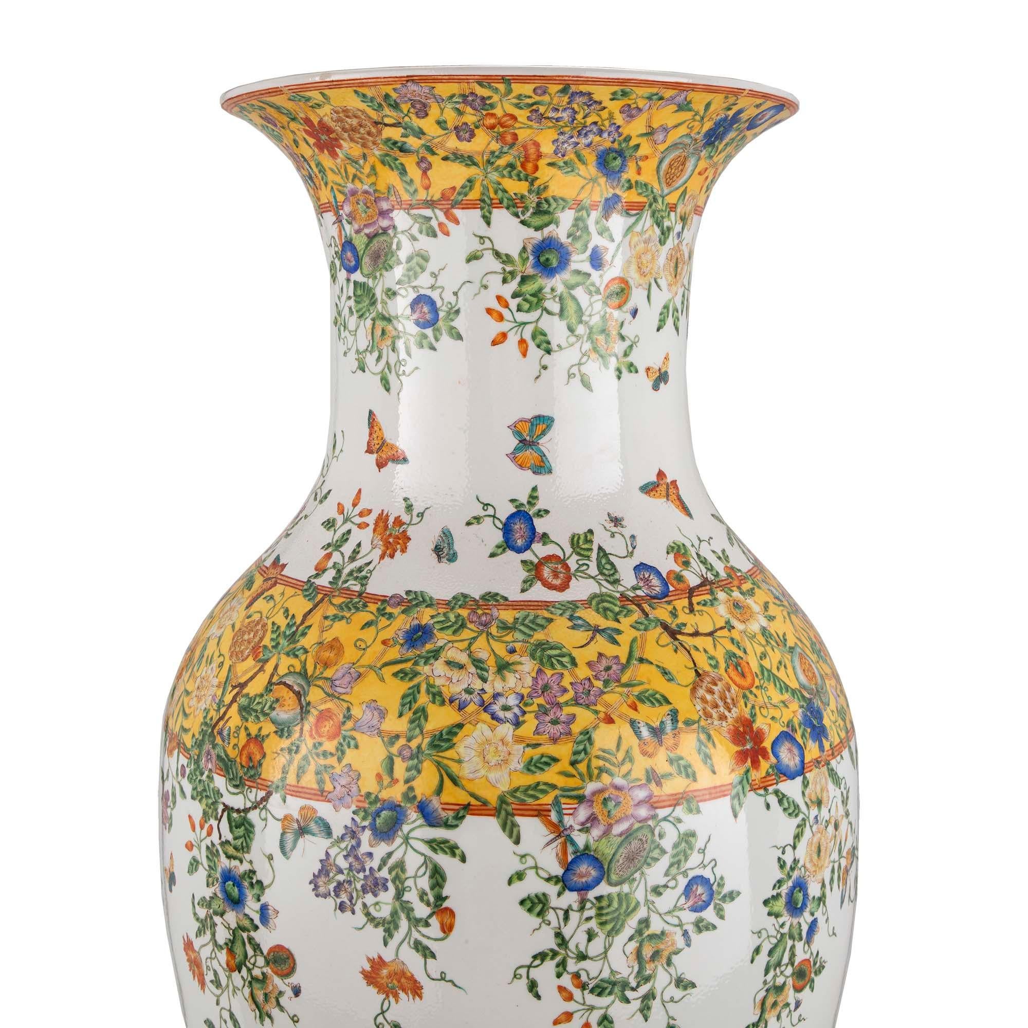 Pair of 19th Century Famille Jaune Vases In Good Condition For Sale In West Palm Beach, FL