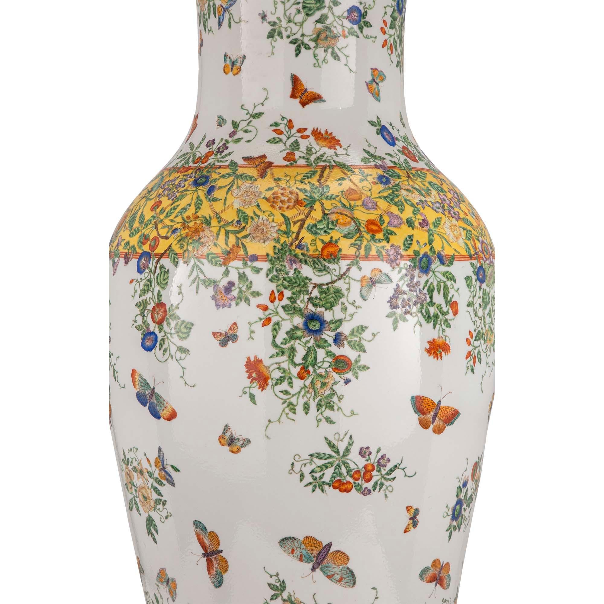 Porcelain Pair of 19th Century Famille Jaune Vases For Sale