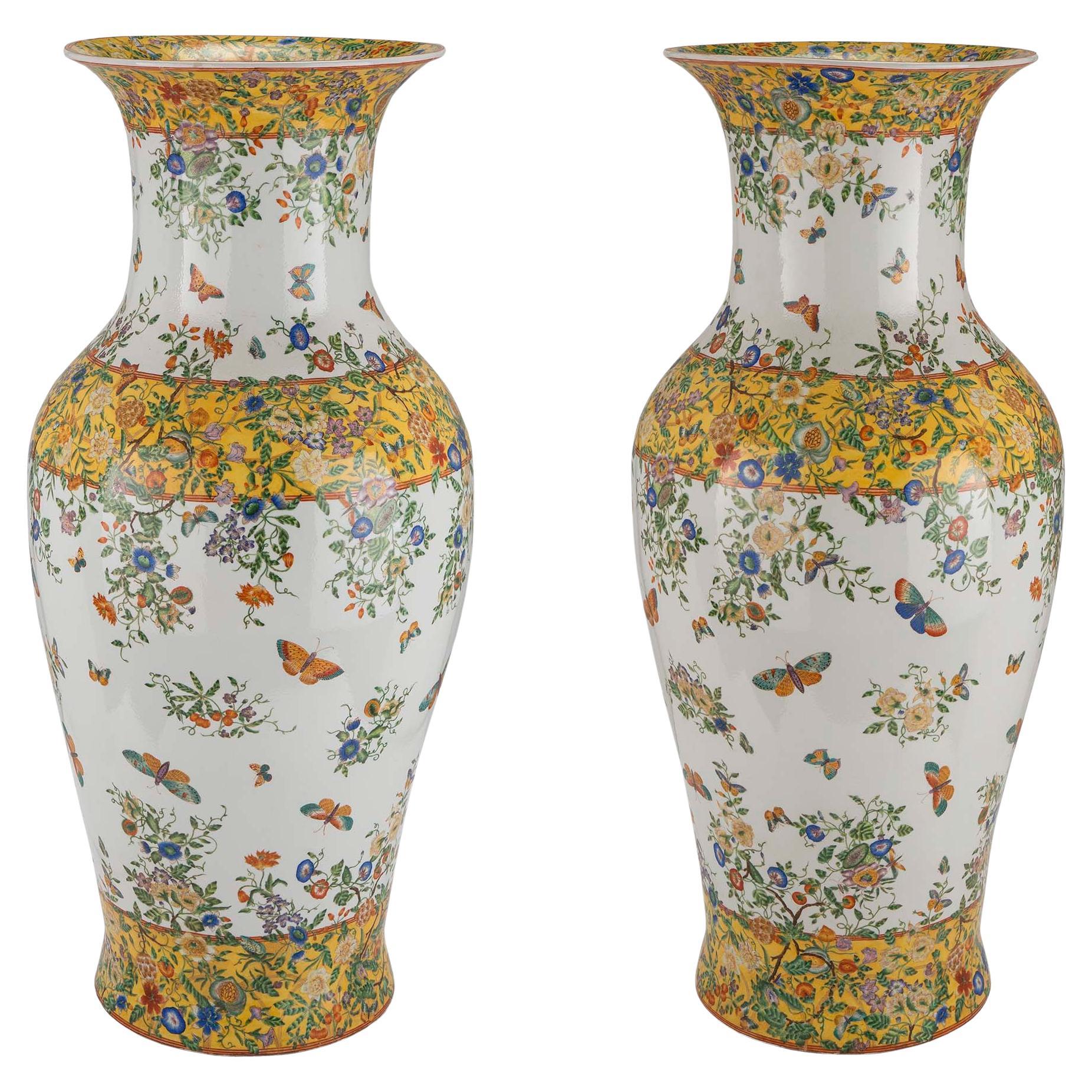 Pair of 19th Century Famille Jaune Vases For Sale