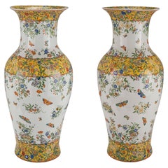 Pair of 19th Century Famille Jaune Vases