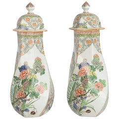 Pair of 19th Century Famille Verte Style Vases, Samson