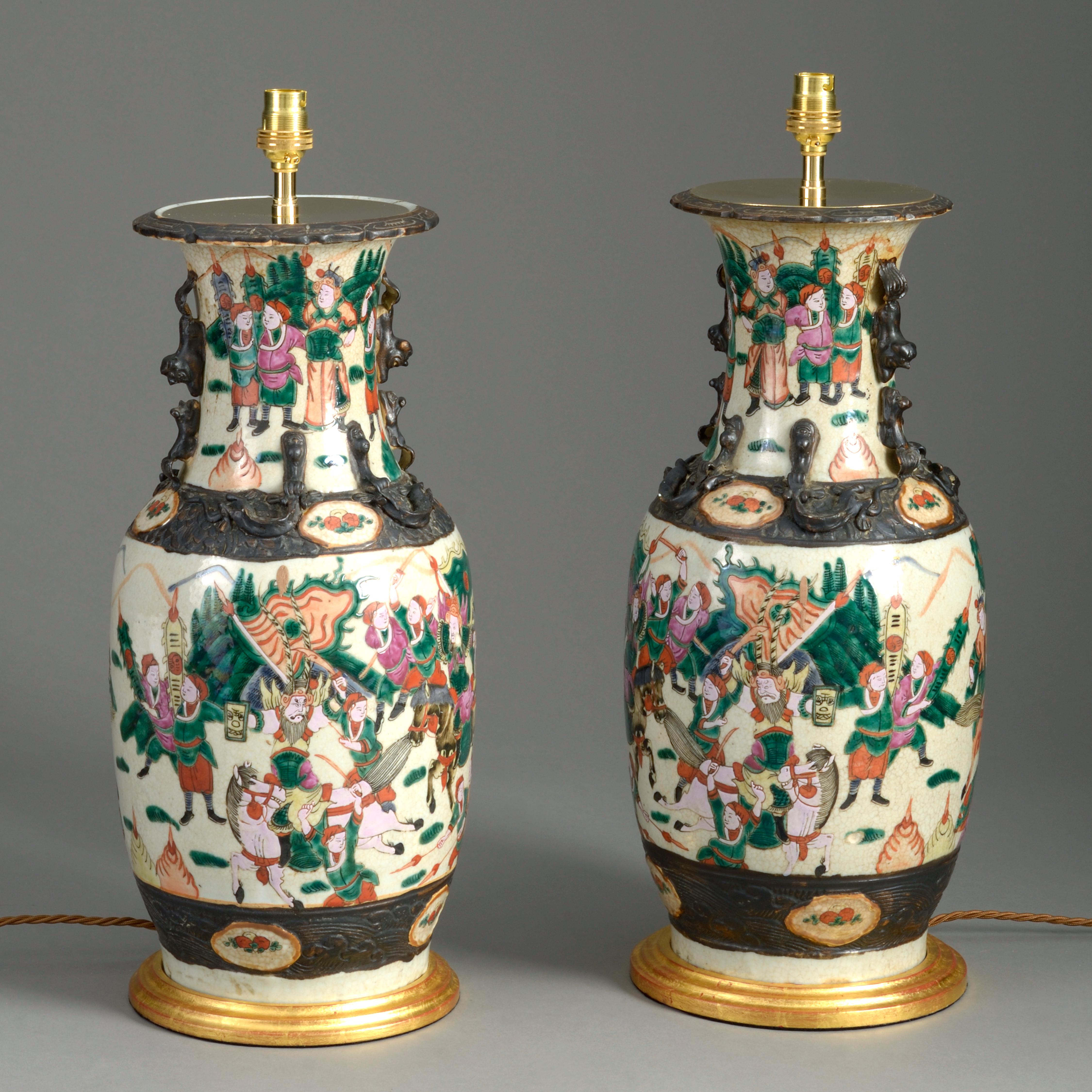 Chinese Export Pair of 19th Century Famille Verte Vase Lamps