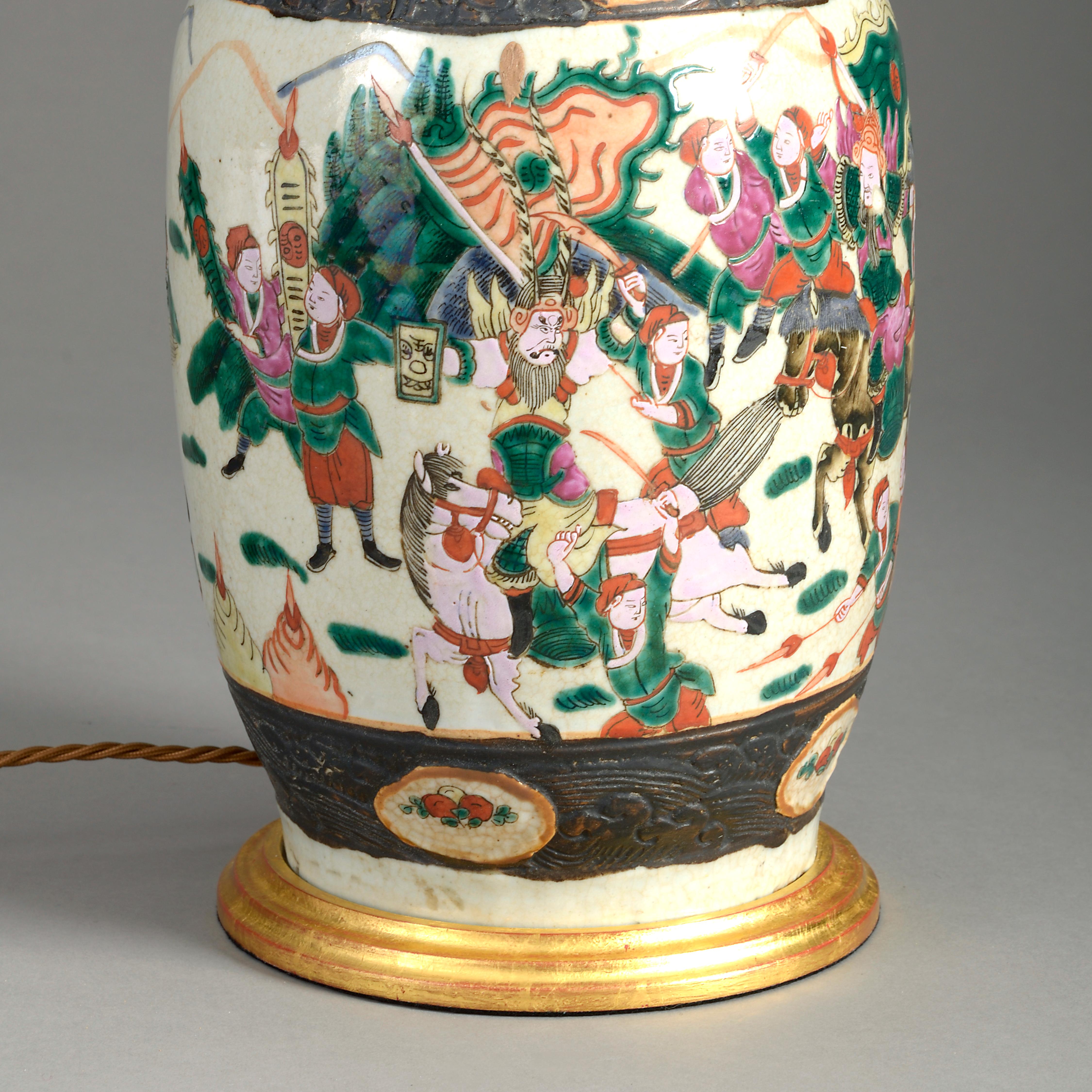 Fired Pair of 19th Century Famille Verte Vase Lamps