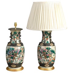 Paire de lampes à vase Famille Verte du 19ème siècle