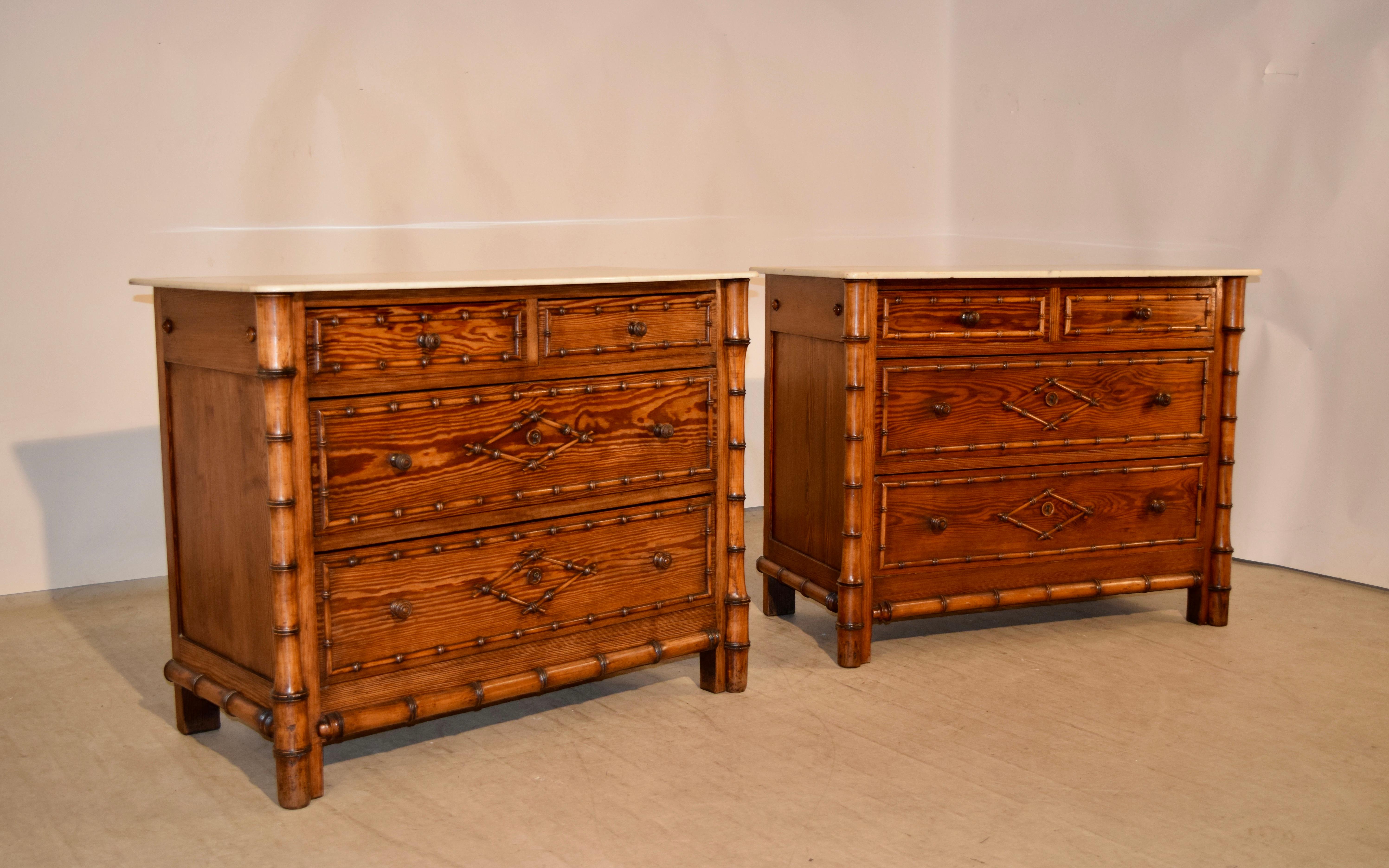 Art Nouveau Pair of 19th Century Faux Bamboo Chests