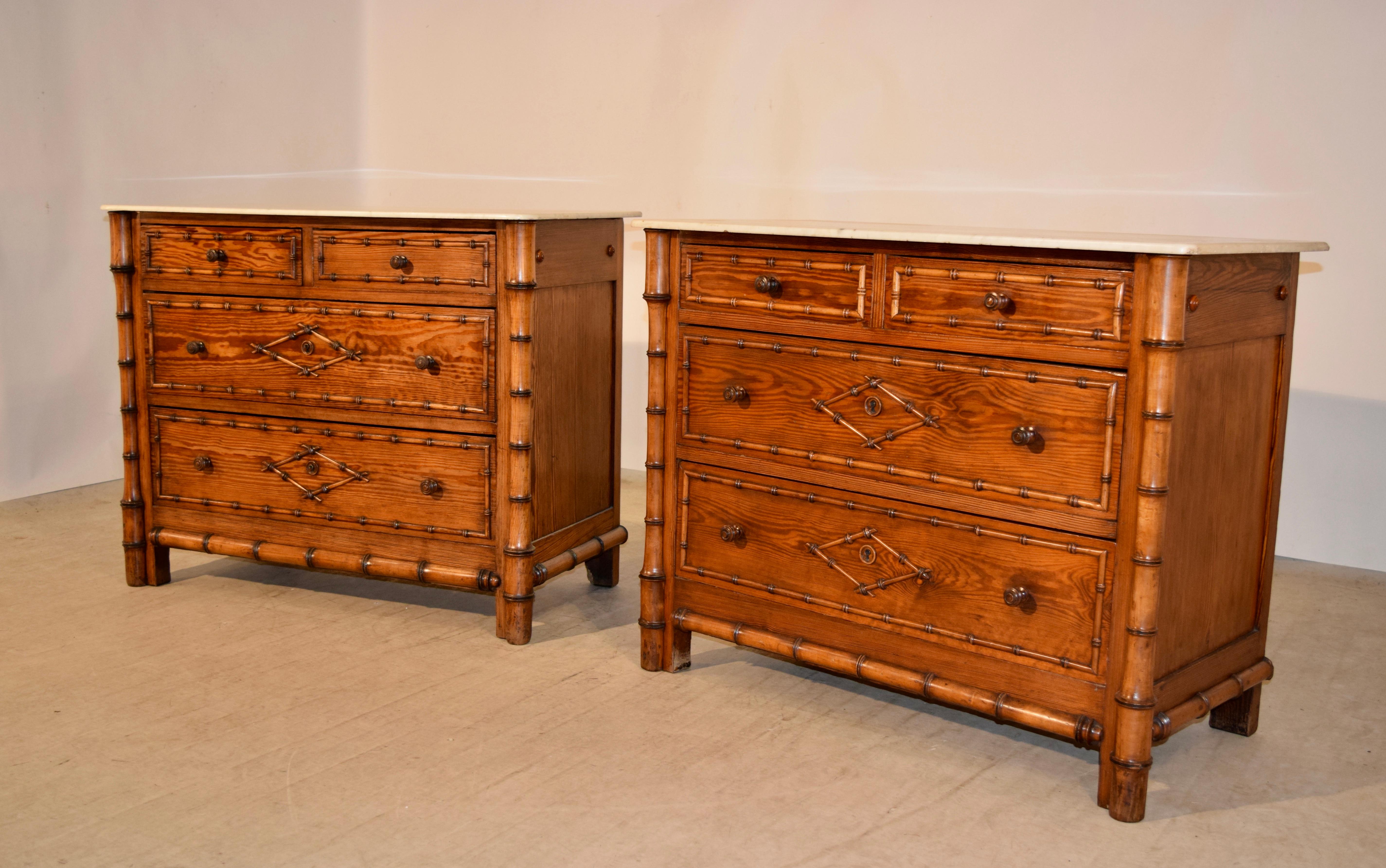 French Pair of 19th Century Faux Bamboo Chests