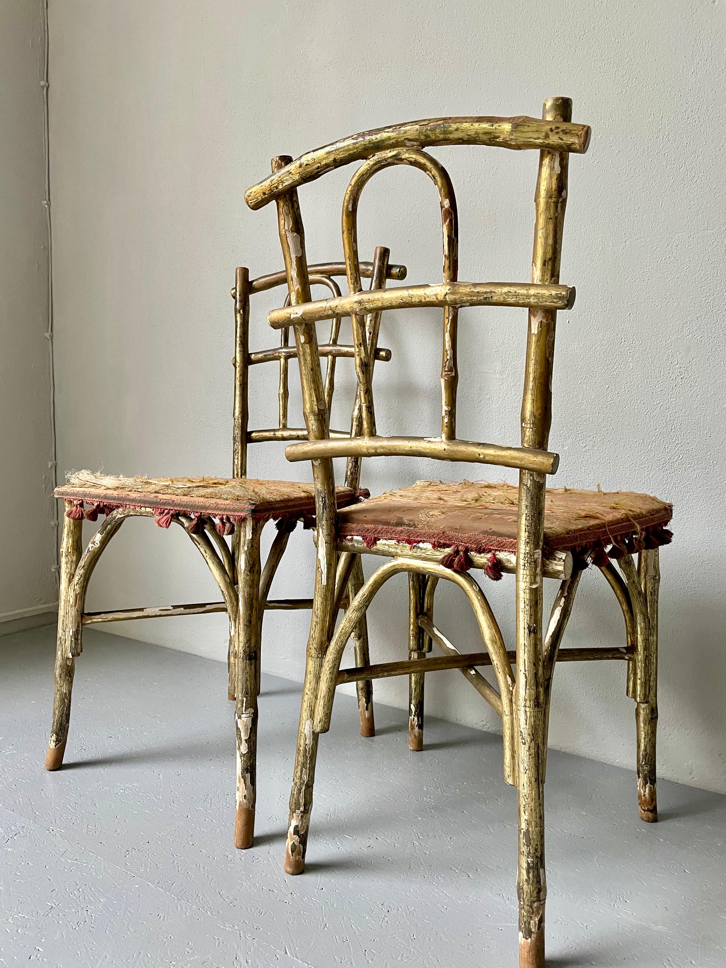 Pair of 19th century Faux Bamboo Parlor Chairs by Thonet In Distressed Condition For Sale In Munich, DE