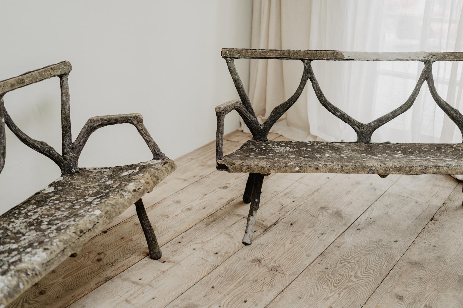 Pair of 19th Century Faux Bois Garden Benches 6