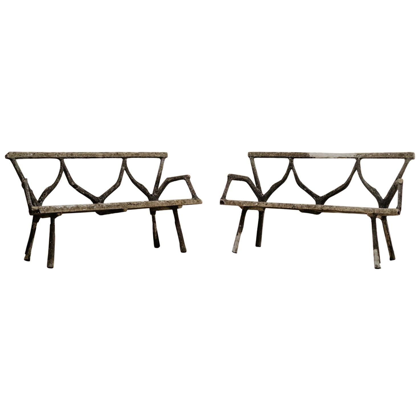 Pair of 19th Century Faux Bois Garden Benches