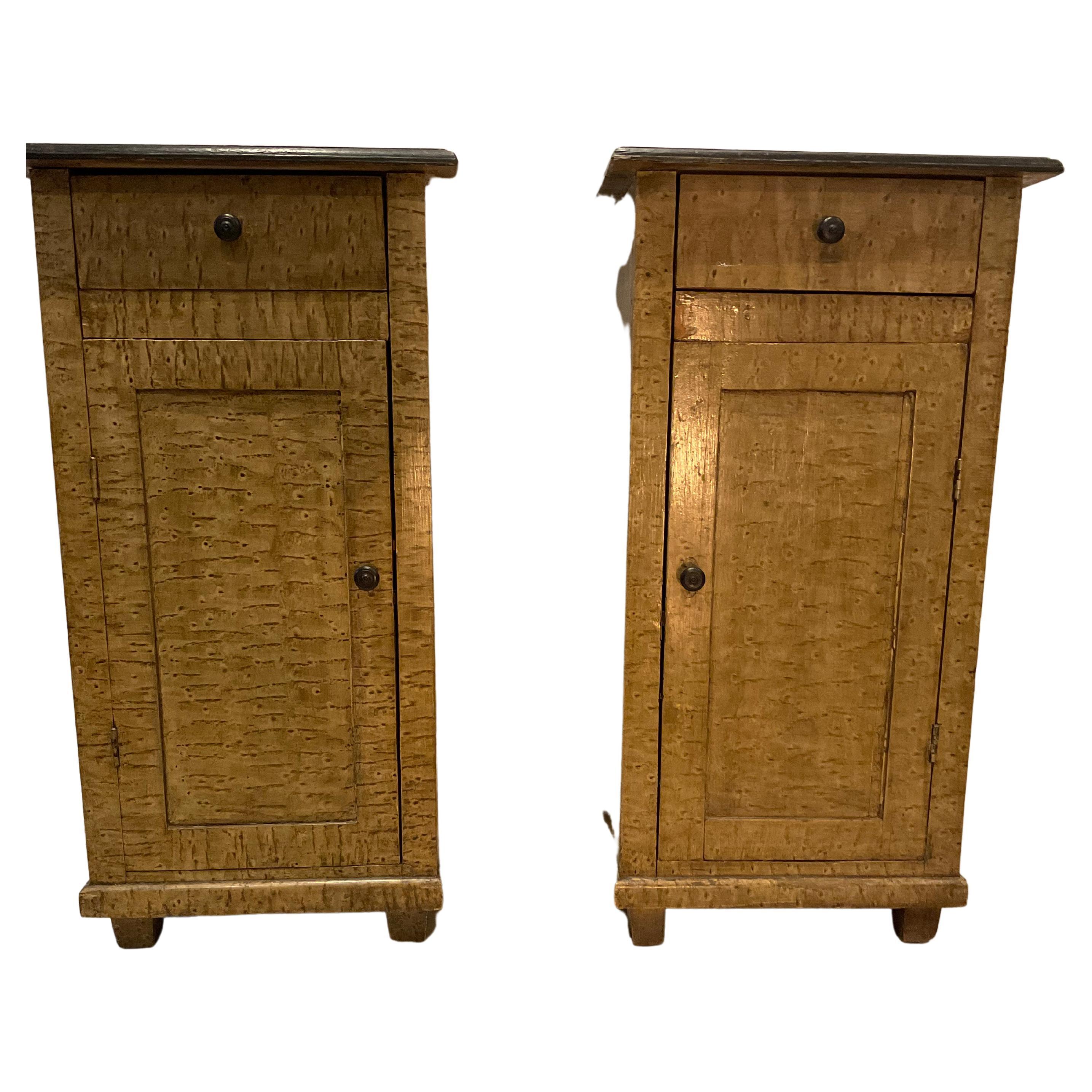 Pair of 19th Century Painted Bedside Cabinets with a Faux Maple Wood Effect