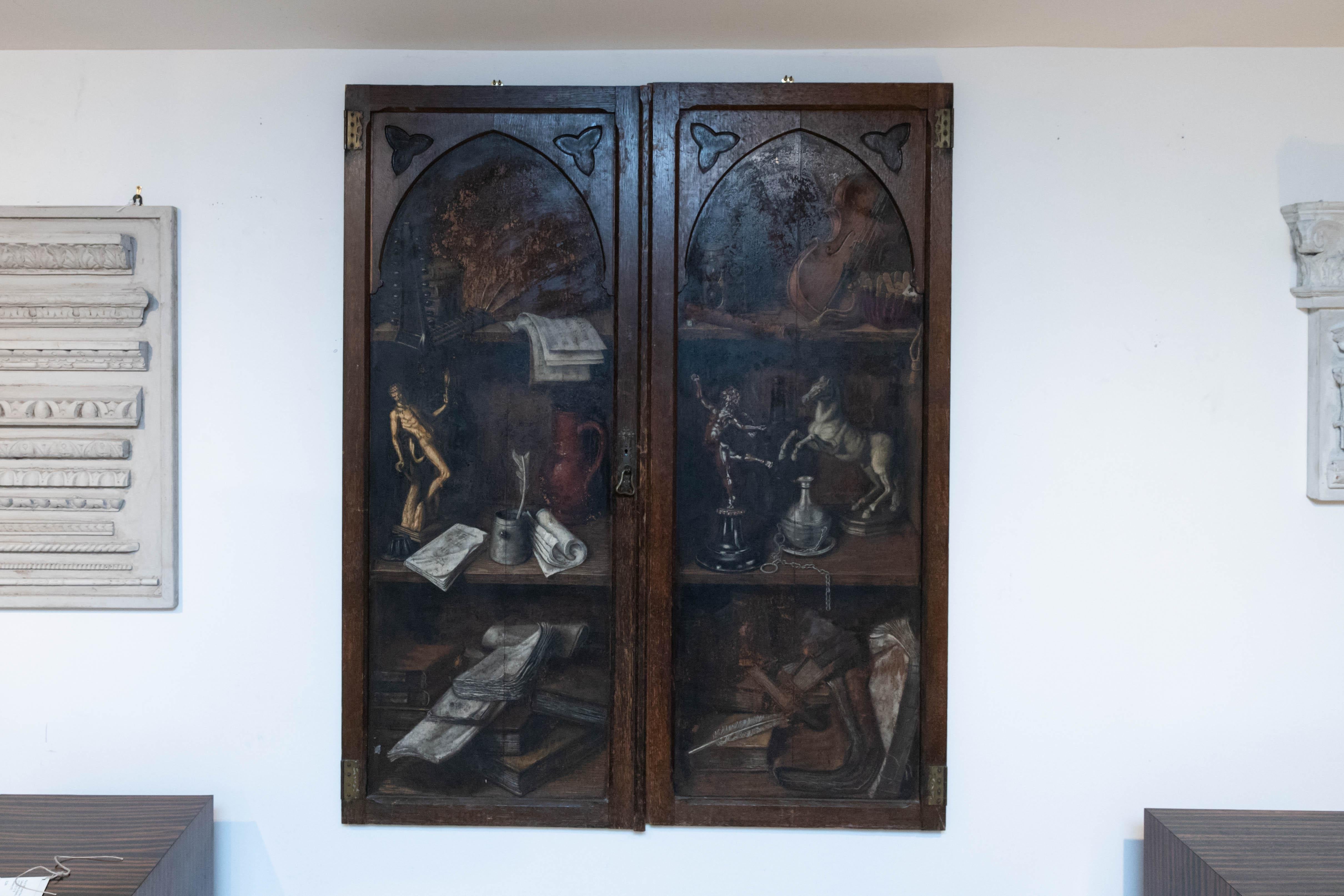 English Pair of 19th Century Faux Painted Cabinet Doors For Sale