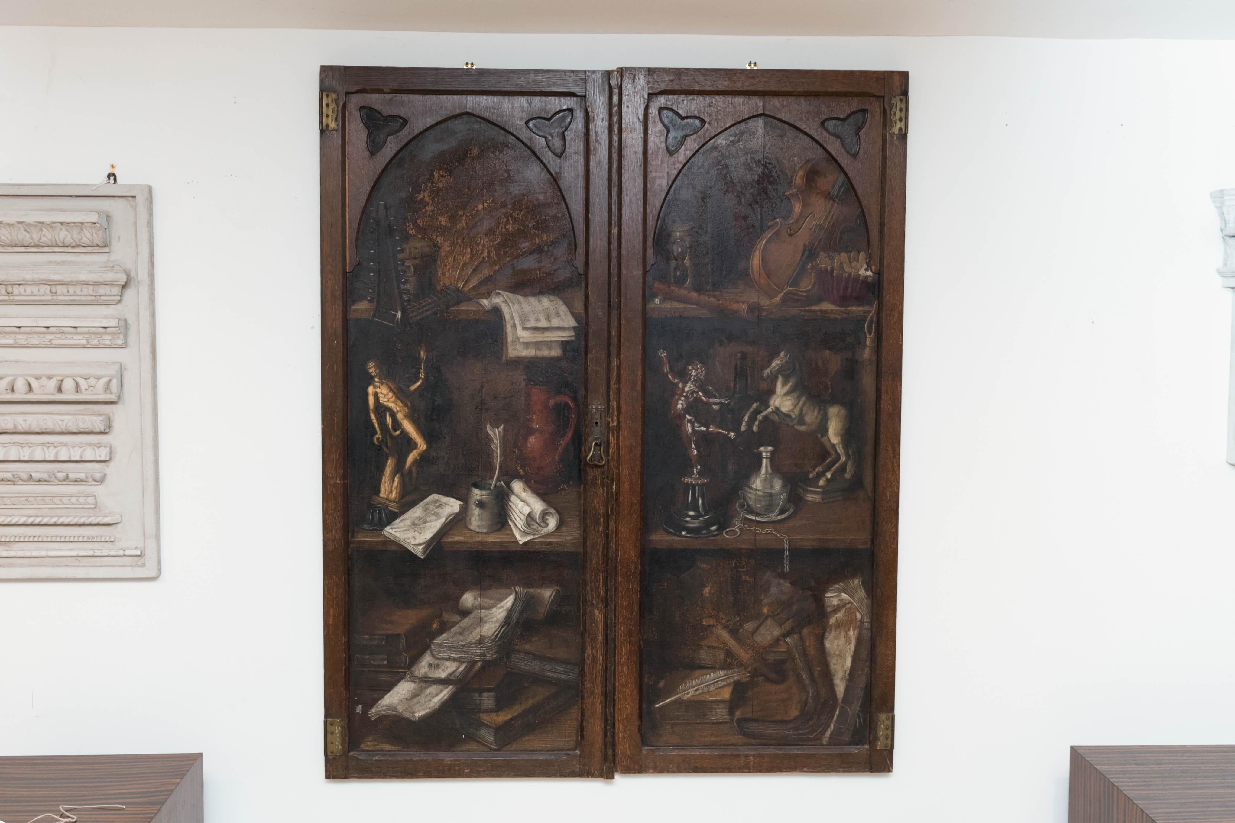 Pair of 19th Century Faux Painted Cabinet Doors For Sale 1
