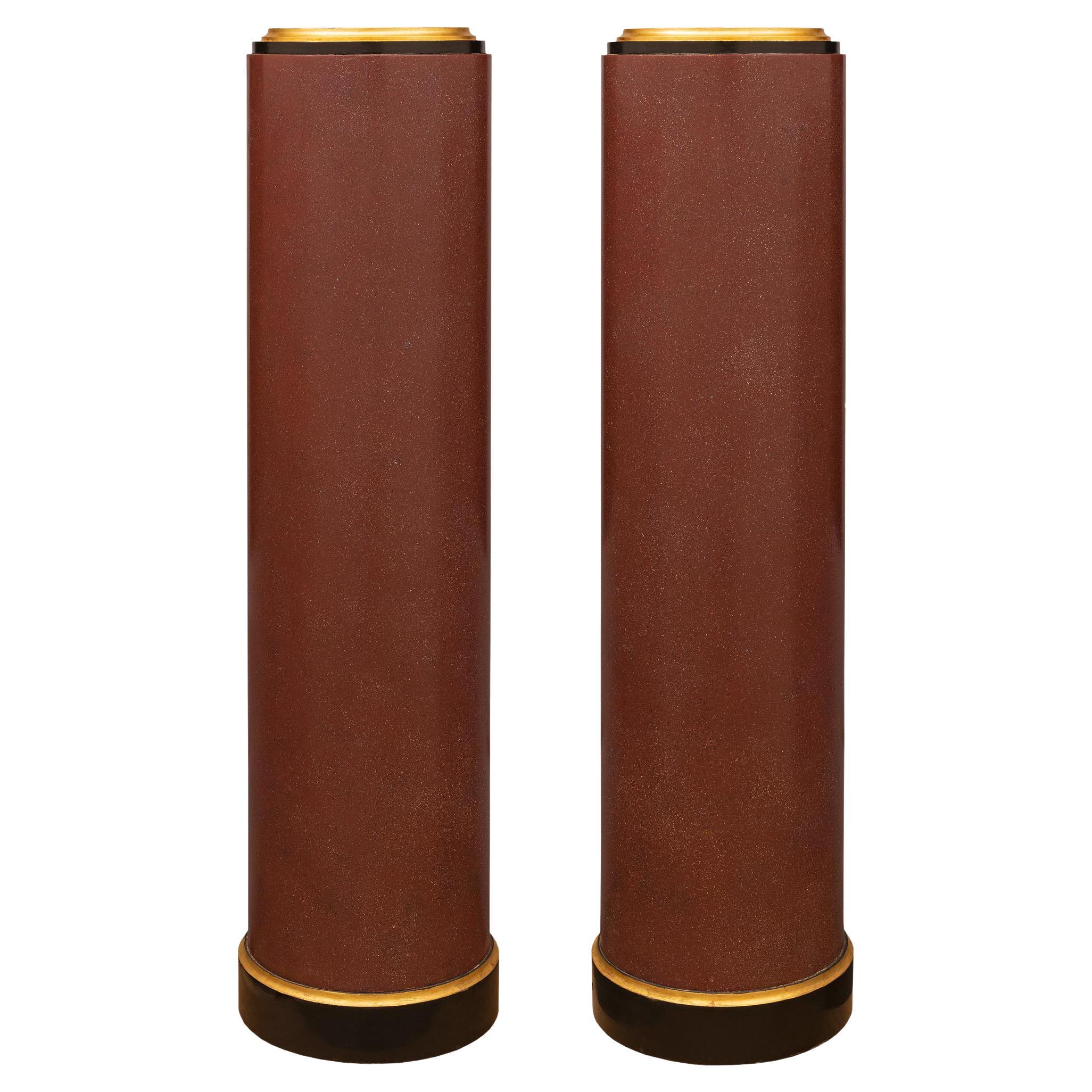 Pair of 19th Century Faux Painted Porphyry, Ebony and Giltwood Pedestal Columns For Sale