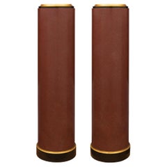 Antique Pair of 19th Century Faux Painted Porphyry, Ebony and Giltwood Pedestal Columns