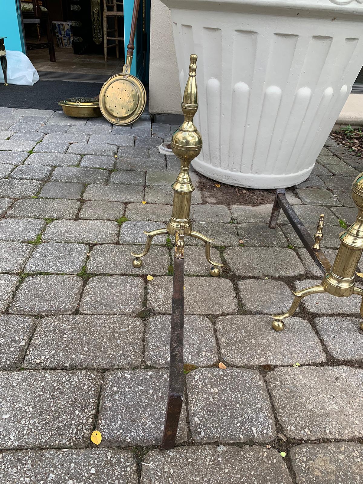 Pair of 19th Century Federal Brass Andirons 9