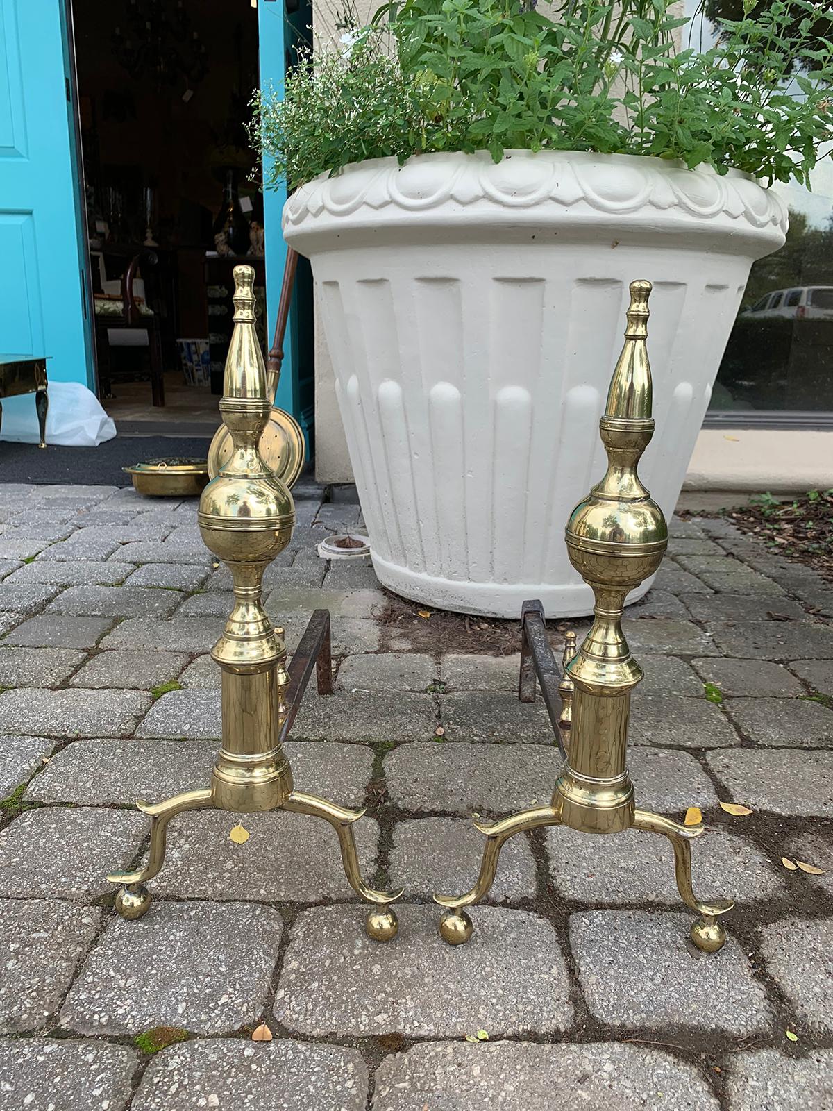 Pair of 19th century federal brass andirons.