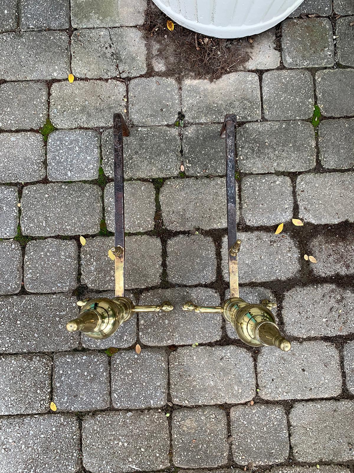 Pair of 19th Century Federal Brass Andirons 1