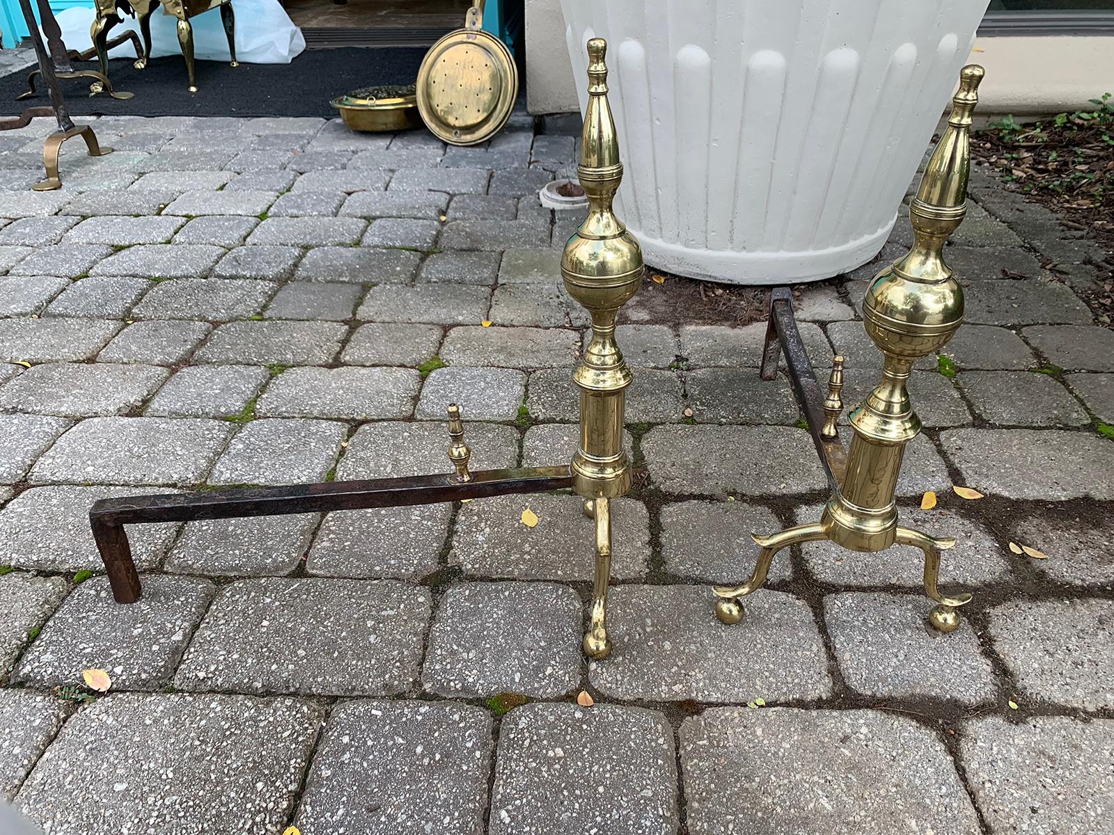 Pair of 19th Century Federal Brass Andirons 2